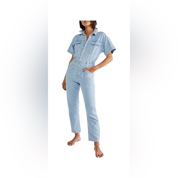 We The Free Marci Light Blue Denim Jumpsuit- Size Large - Picture 1 of 5